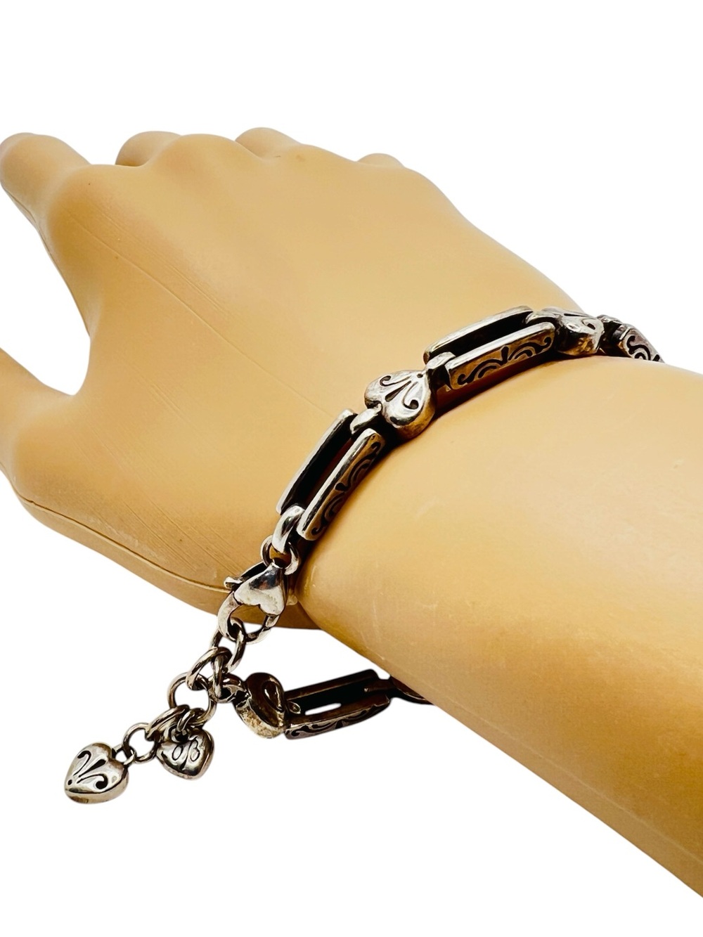 Vintage Brighton Pompeii Silvertone Bar & Heart Link Bracelet Shows Wear